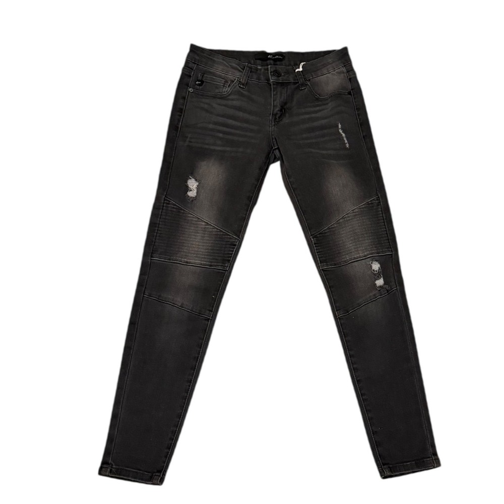 NWT KanCan Womens Black Moto Biker Distressed Skinny Jeans Size 25 KanCan‎